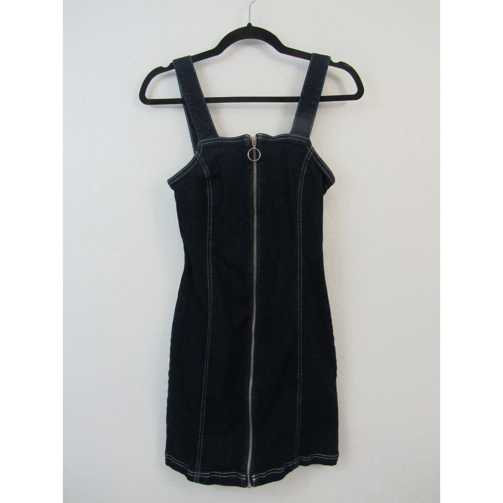 Topshop US 4 Stretch Denim Zip Dress Washed Black Y2K Mini Dress Tank - Picture 1 of 5